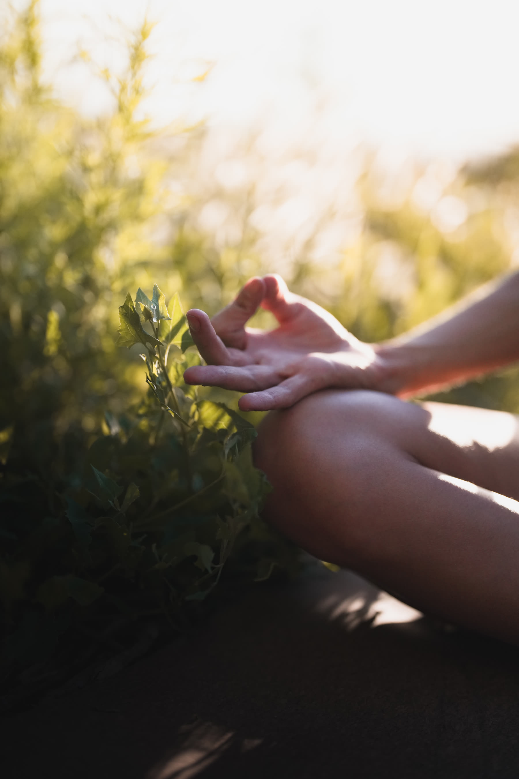Editorial yoga shoot, hands at rest
