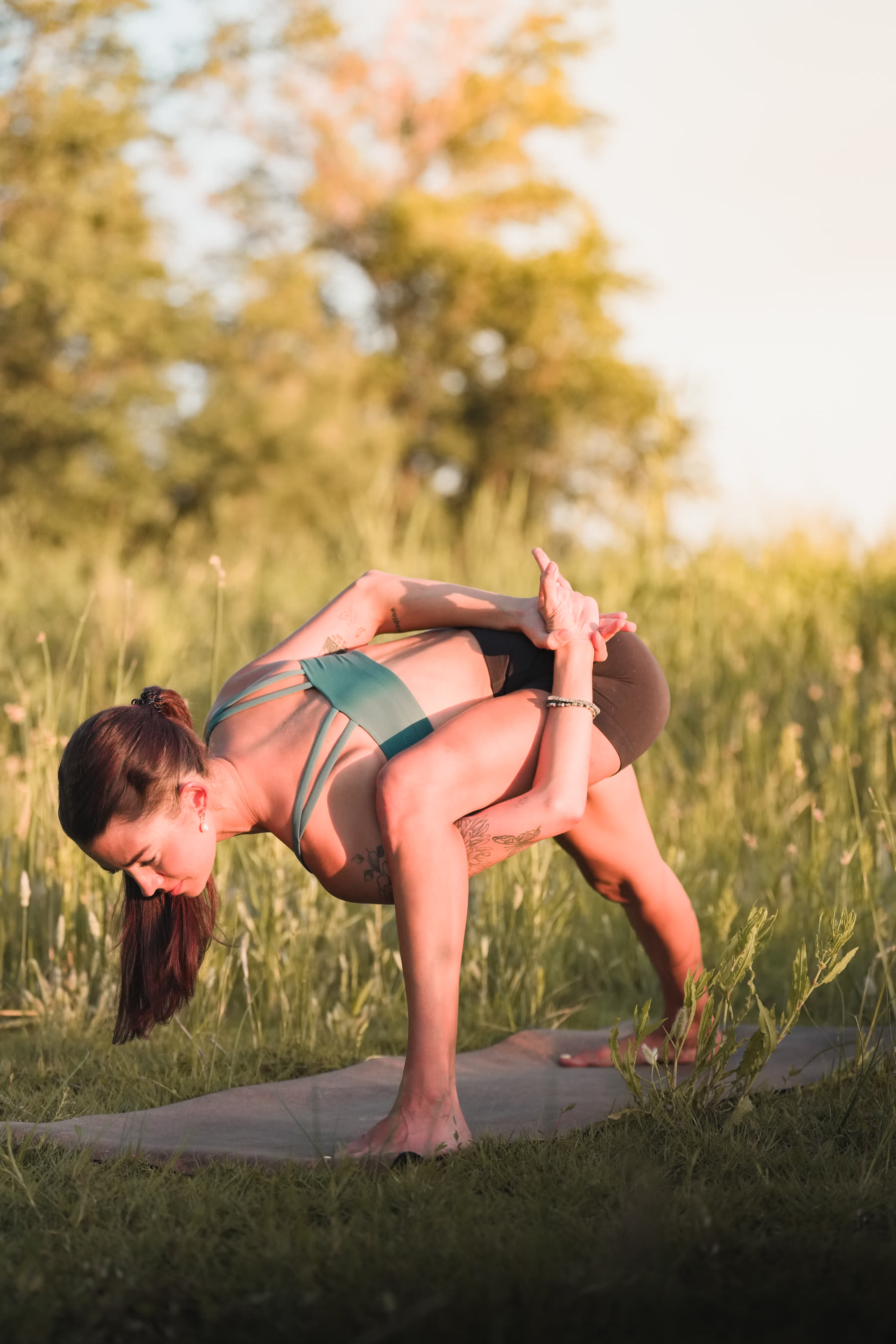 Editorial yoga shoot, side crow pose